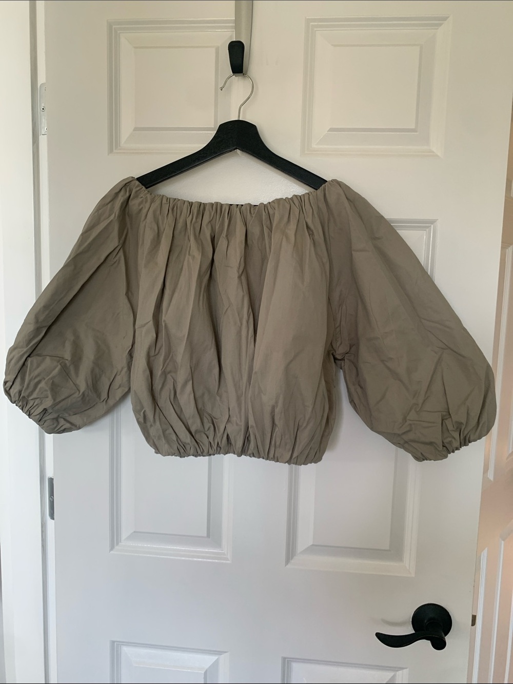 acacia swimwear Off-Shoulder Balloon Sleeve Top in Taupe